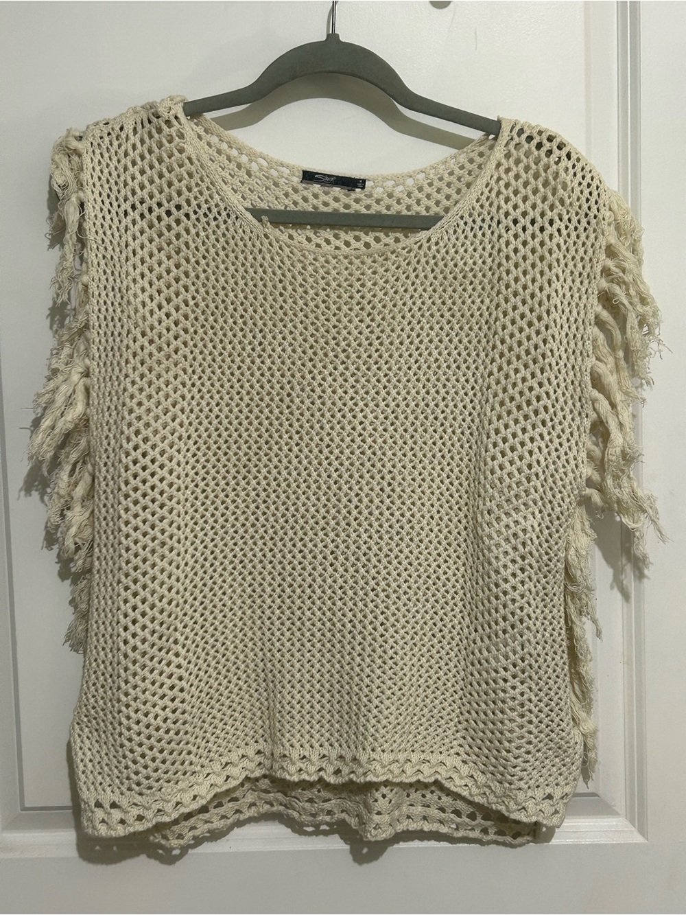 Silver Jeans Co Open Knit Crochet Boho Fringe Pullover Size M